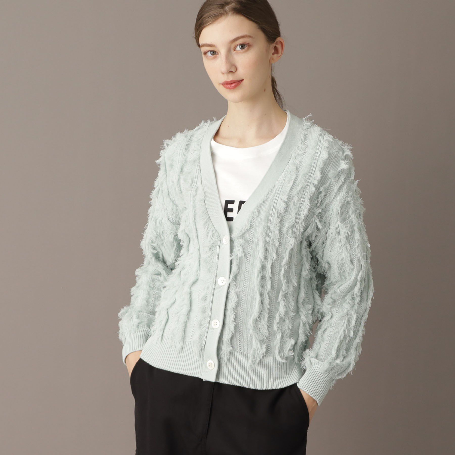DRESSTERIOR「【Vネック/清涼感】コットンフリンジニットカーデ」|カーディガン|