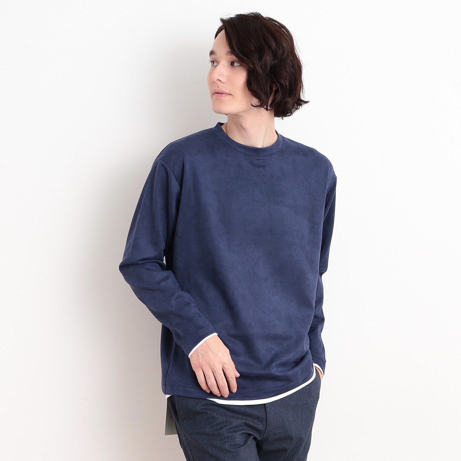 THE SHOP TK「スウェードタッチフェイクレイヤードプルオーバー」|Tシャツ・カットソー|ネイビー(094)