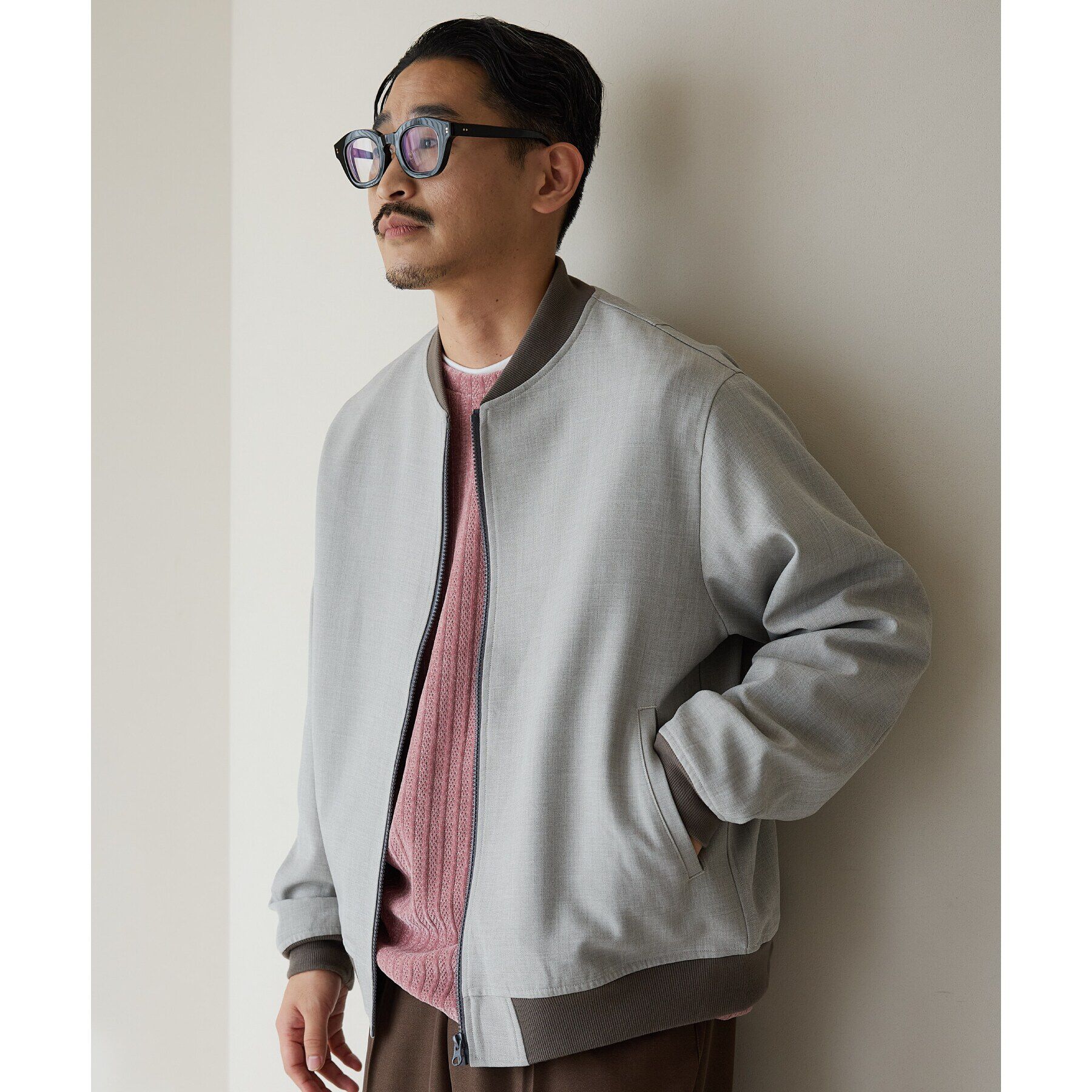 THE SHOP TK「【CAVIAN/キャビアン】リサイクルシャークスキンジップブルゾン セットアップ可」|ブルゾン・スタジャン|ライトグレー(011