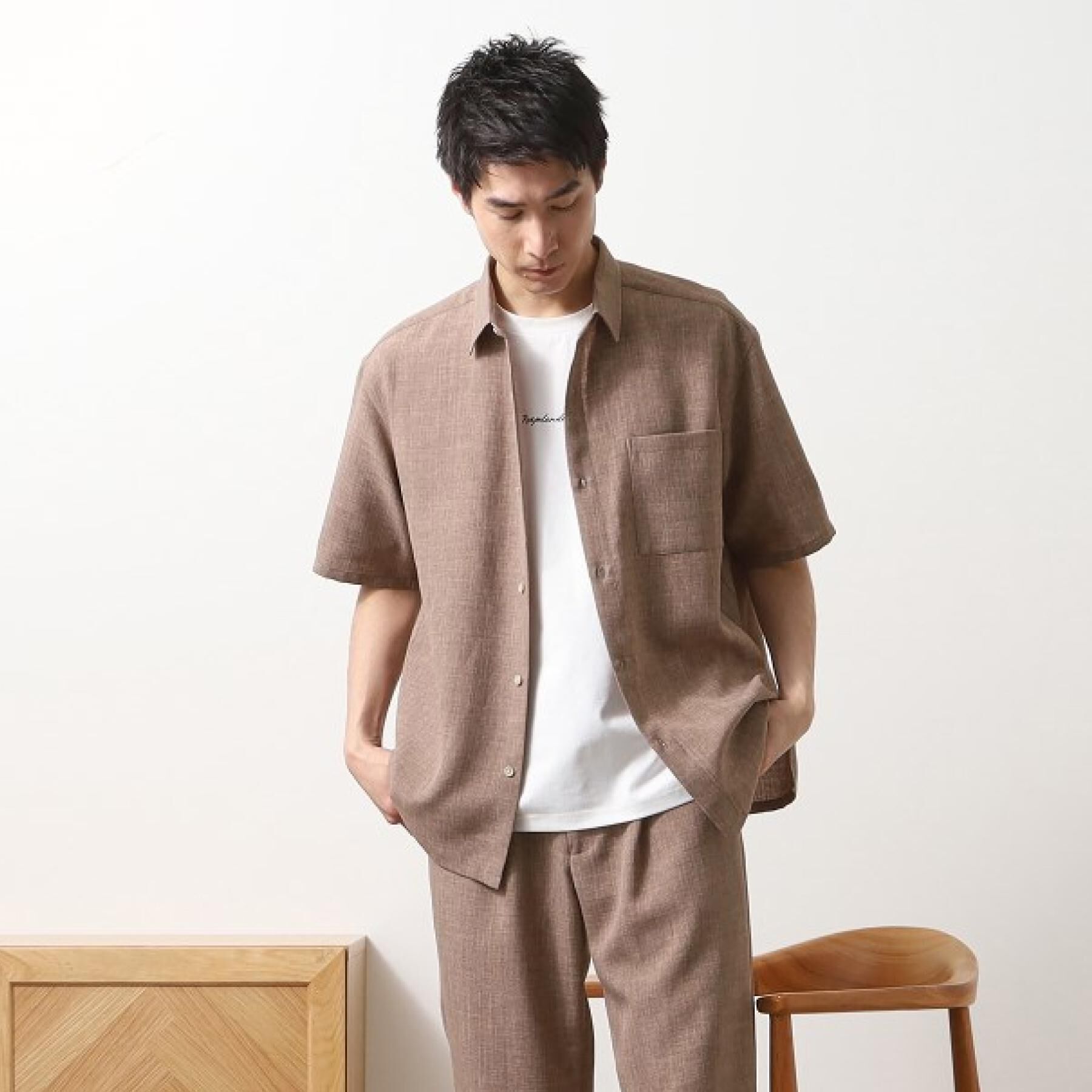 THE SHOP TK「リネンライク半袖シャツ セットアップ可」|シャツ・ブラウス|