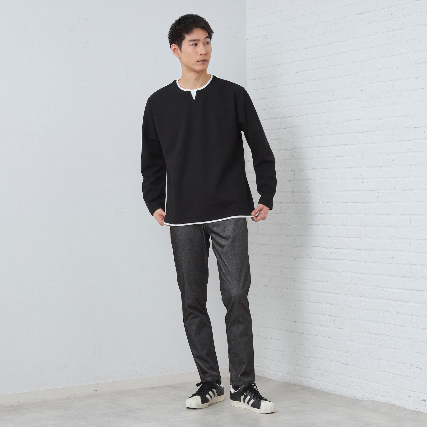 THE SHOP TK「【1枚で手抜きに見えない】キーネック フェイクレイヤード長袖Tシャツ」|Tシャツ・カットソー|