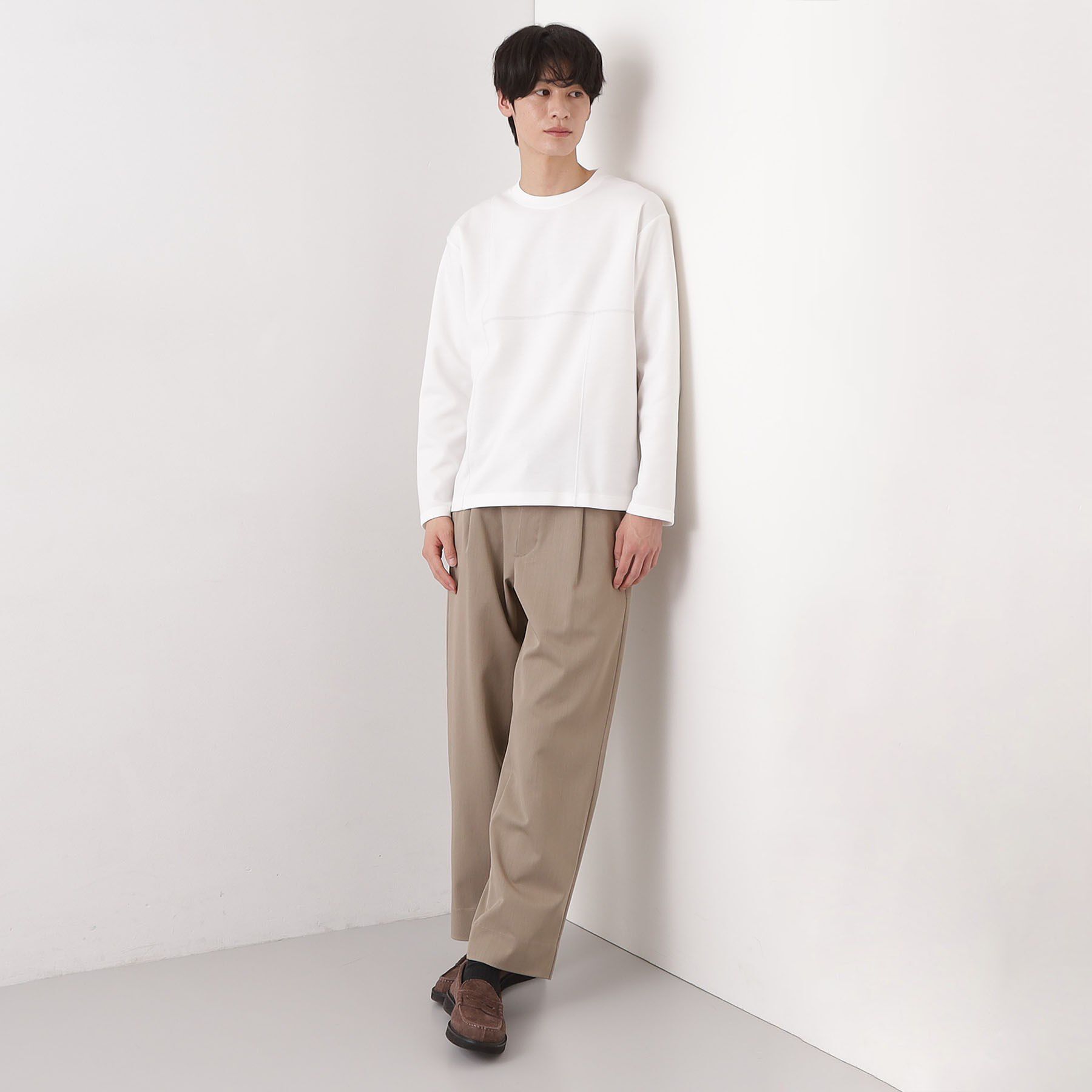 THE SHOP TK「ダンボール ステッチ切替デザイン 長袖Tシャツ 洗濯機OK」|Tシャツ・カットソー|