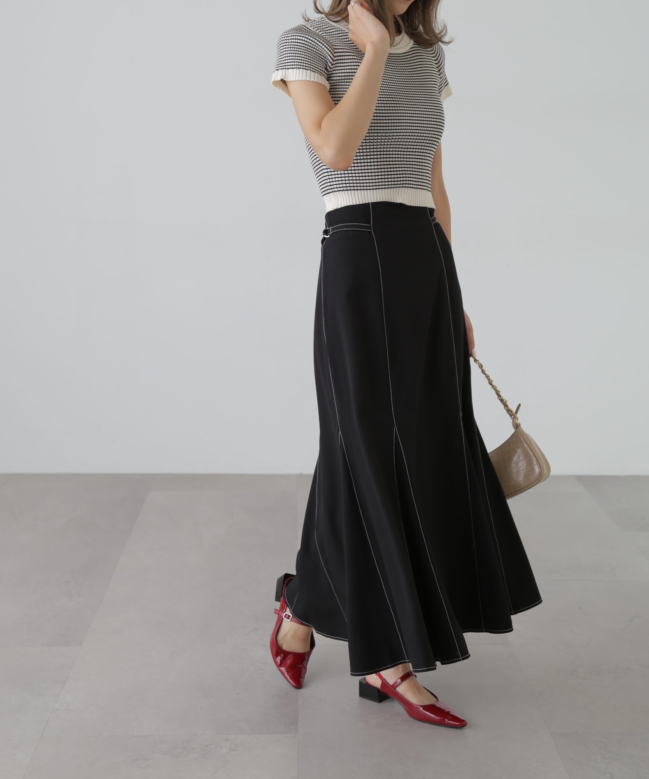  「[低身長サイズ/Sシリーズ]配色ステッチサイドベルトマーメイドスカート」|スカート|