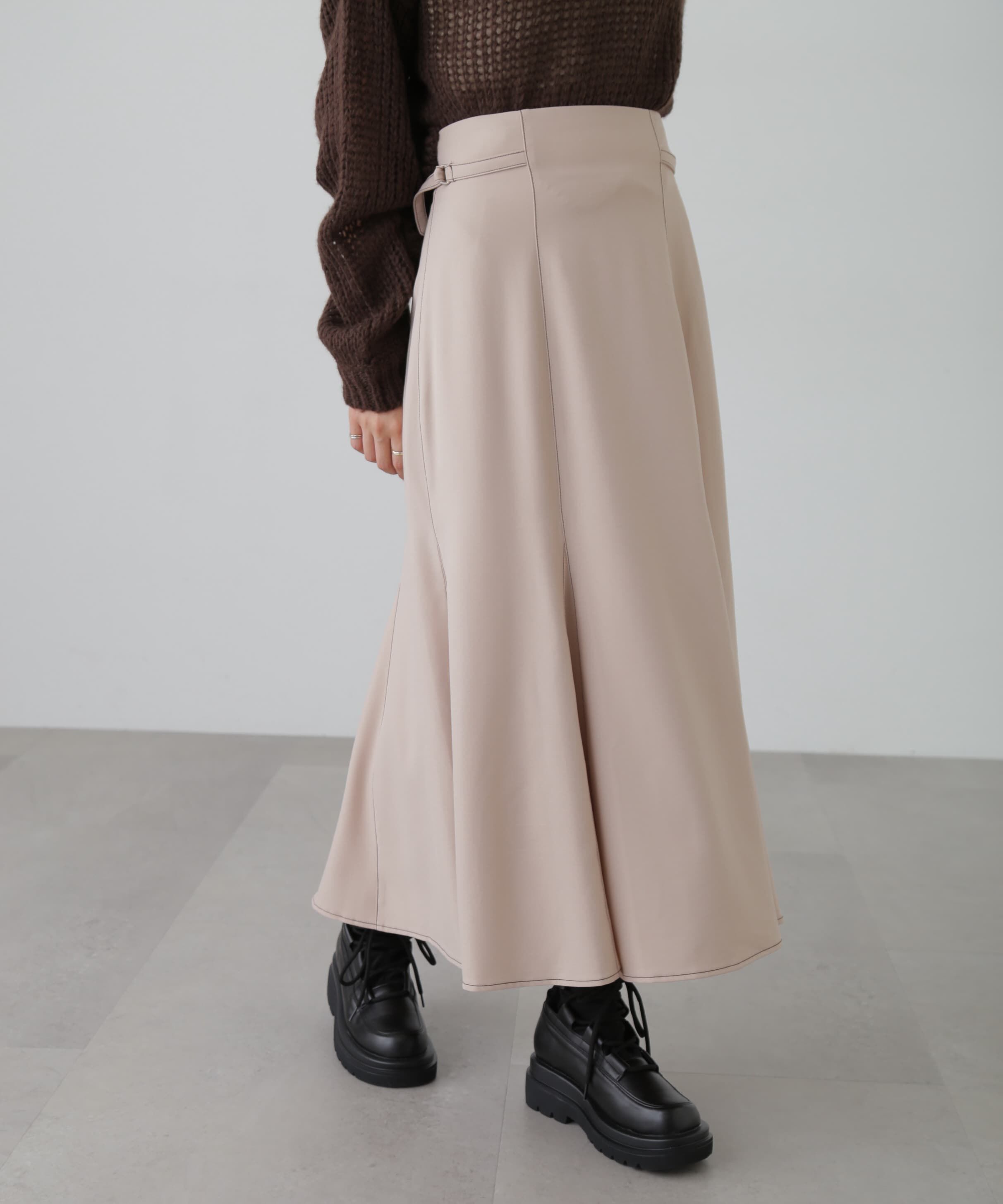  「[低身長サイズ/Sシリーズ]配色ステッチサイドベルトマーメイドスカート」|スカート|ベージュ