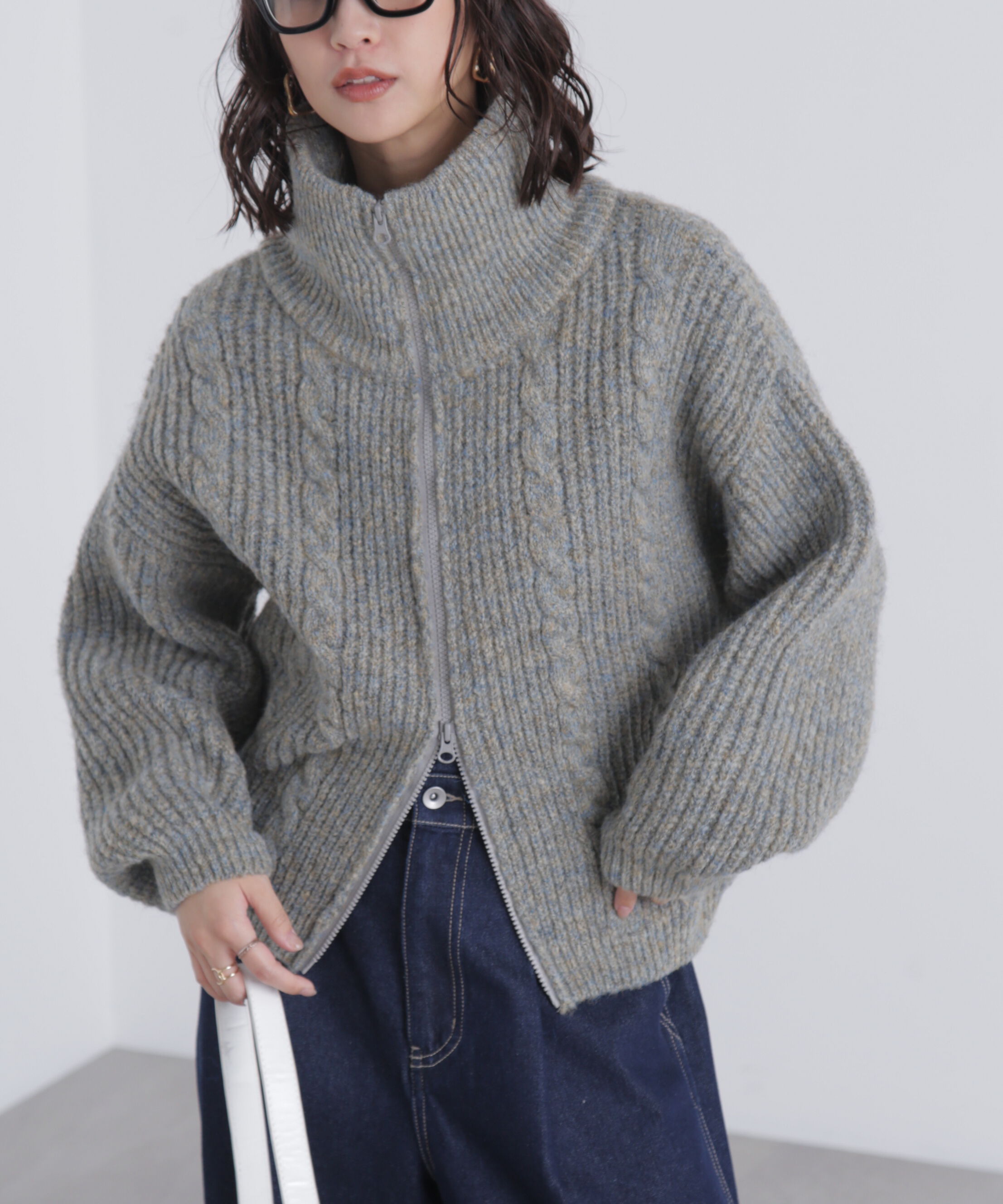  「スタンドネックショート丈ジップニットブルゾン」|ブルゾン・スタジャン|