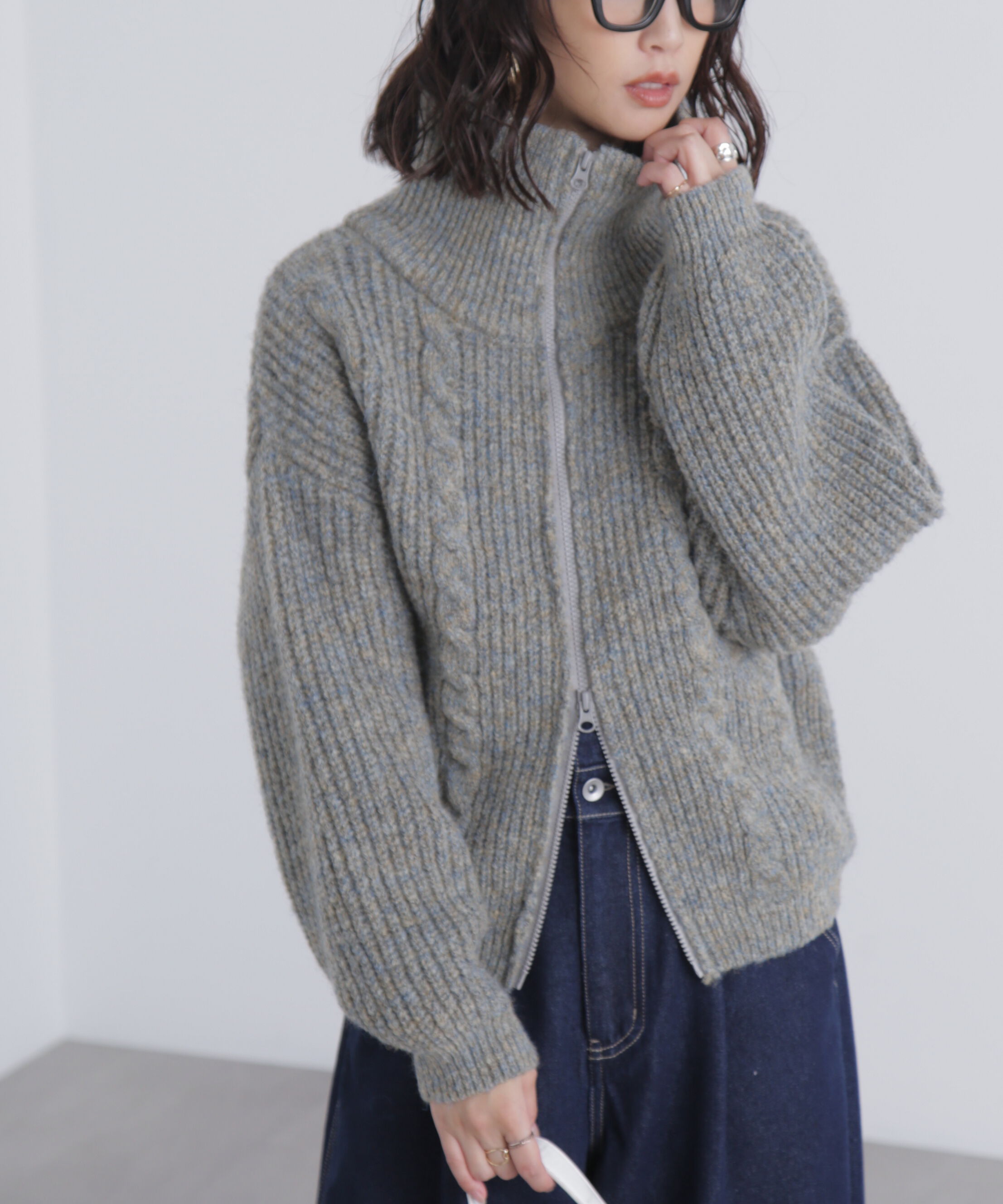  「スタンドネックショート丈ジップニットブルゾン」|ブルゾン・スタジャン|