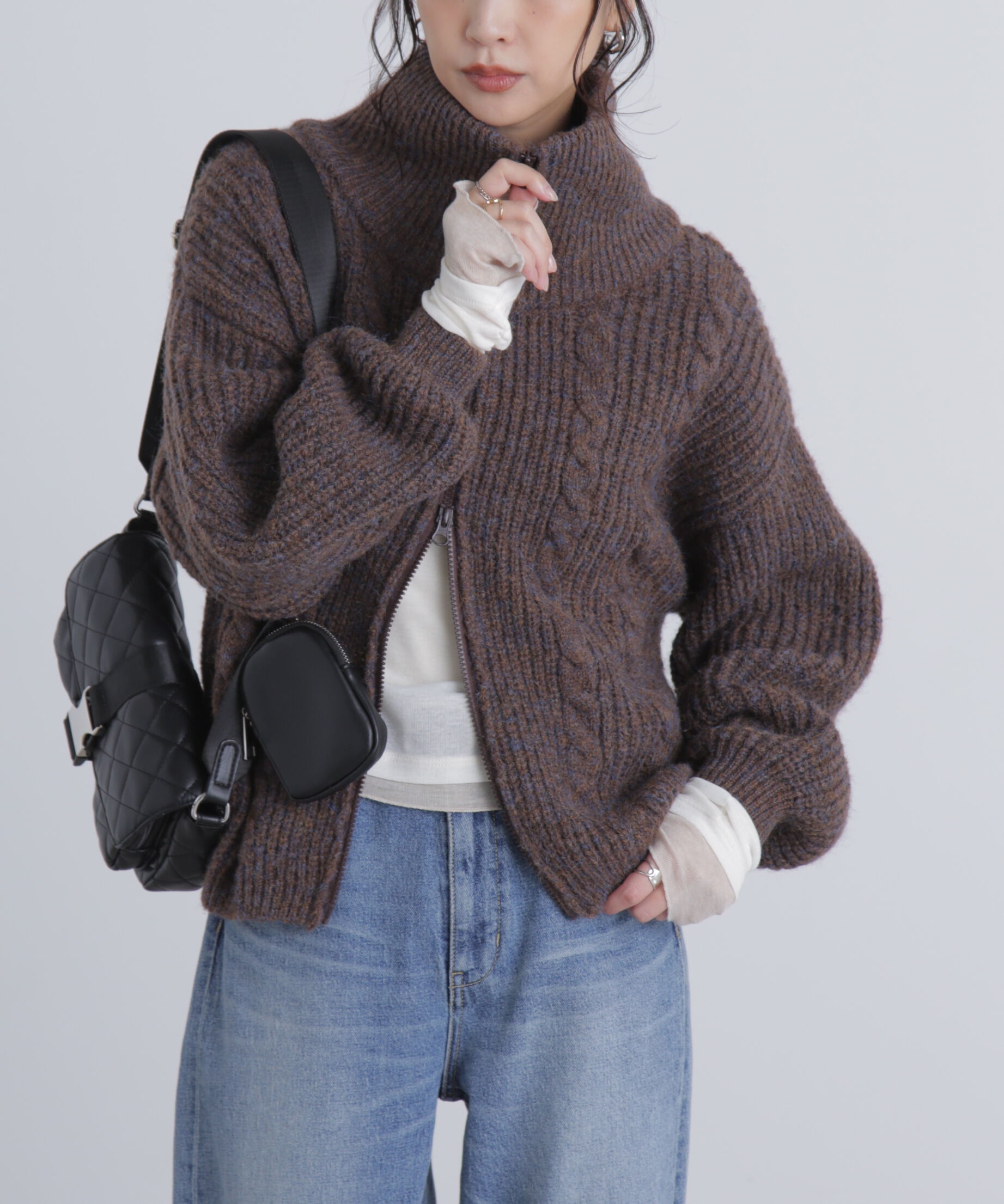  「スタンドネックショート丈ジップニットブルゾン」|ブルゾン・スタジャン|