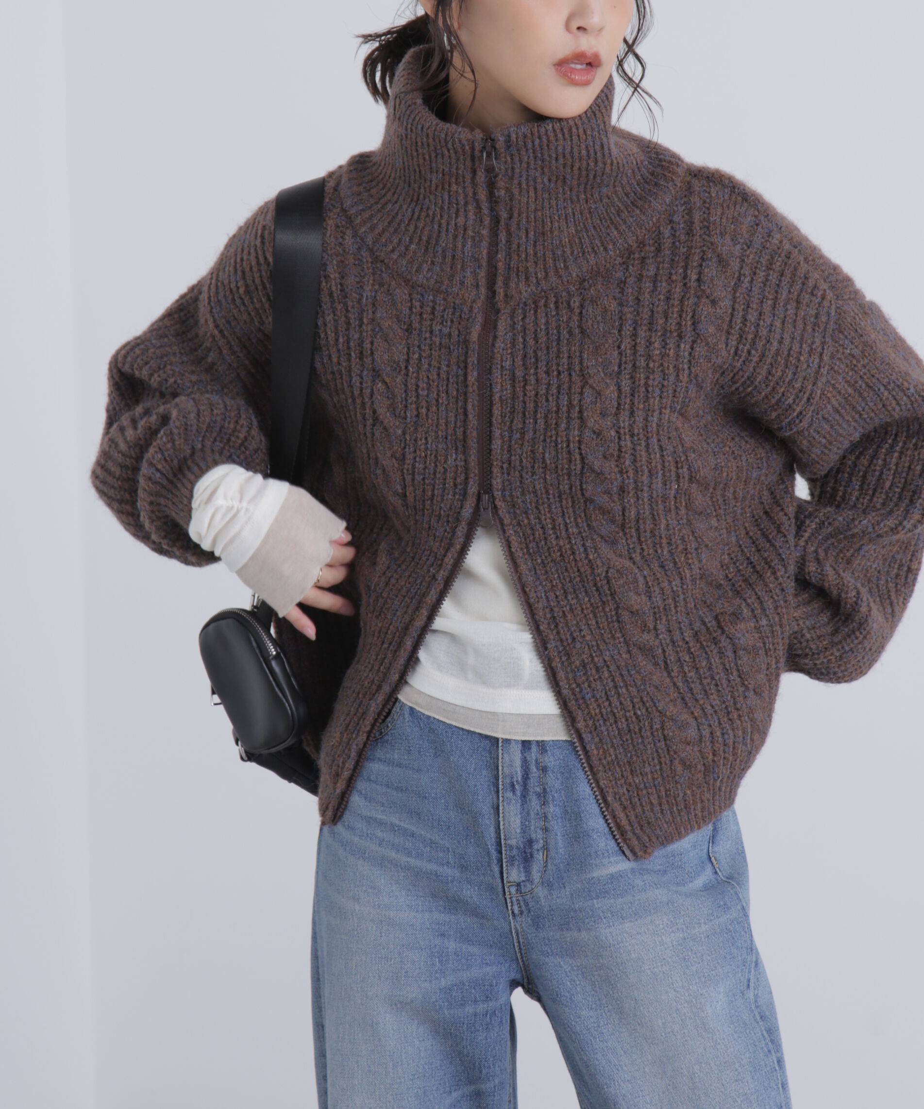  「スタンドネックショート丈ジップニットブルゾン」|ブルゾン・スタジャン|