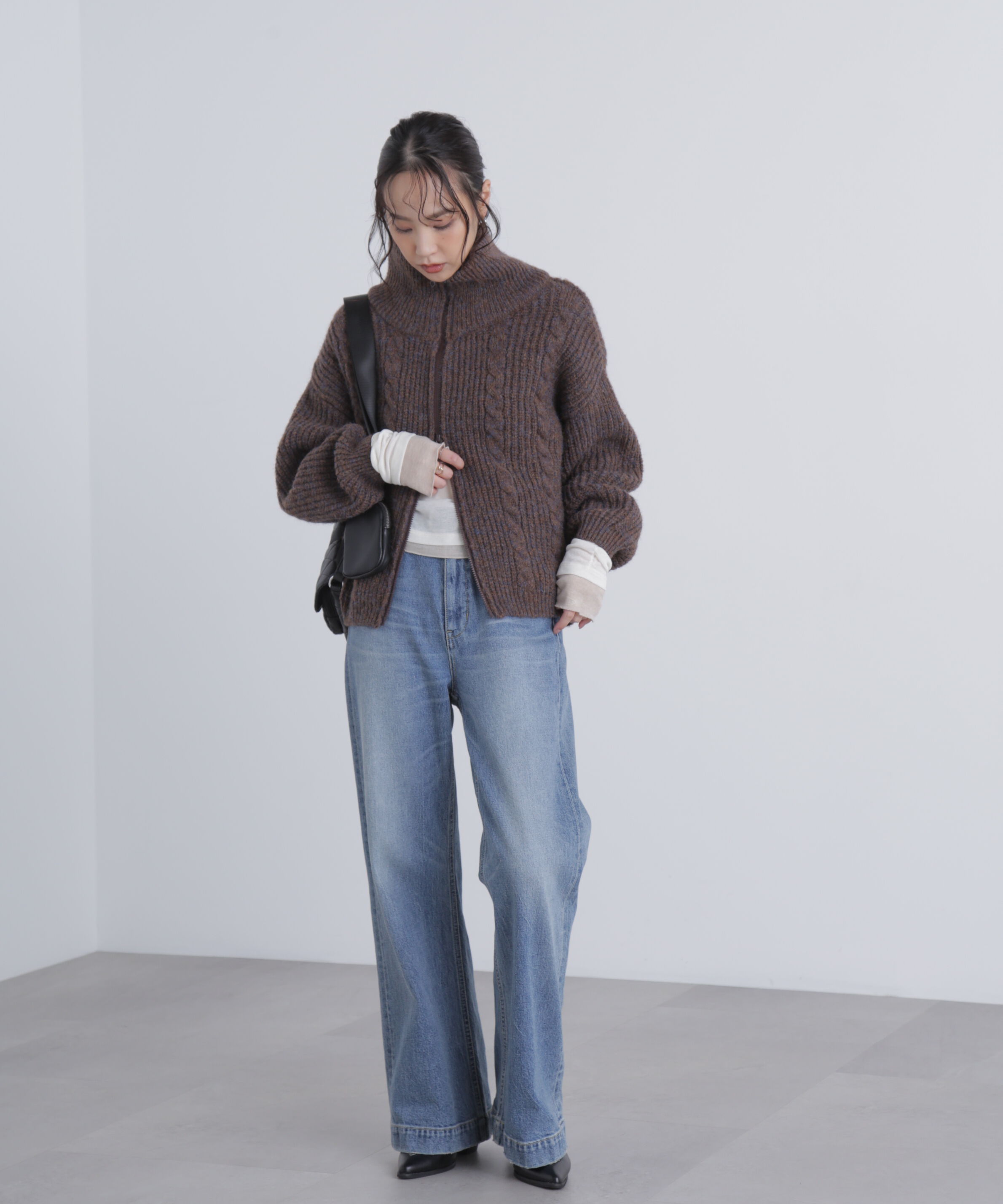  「スタンドネックショート丈ジップニットブルゾン」|ブルゾン・スタジャン|