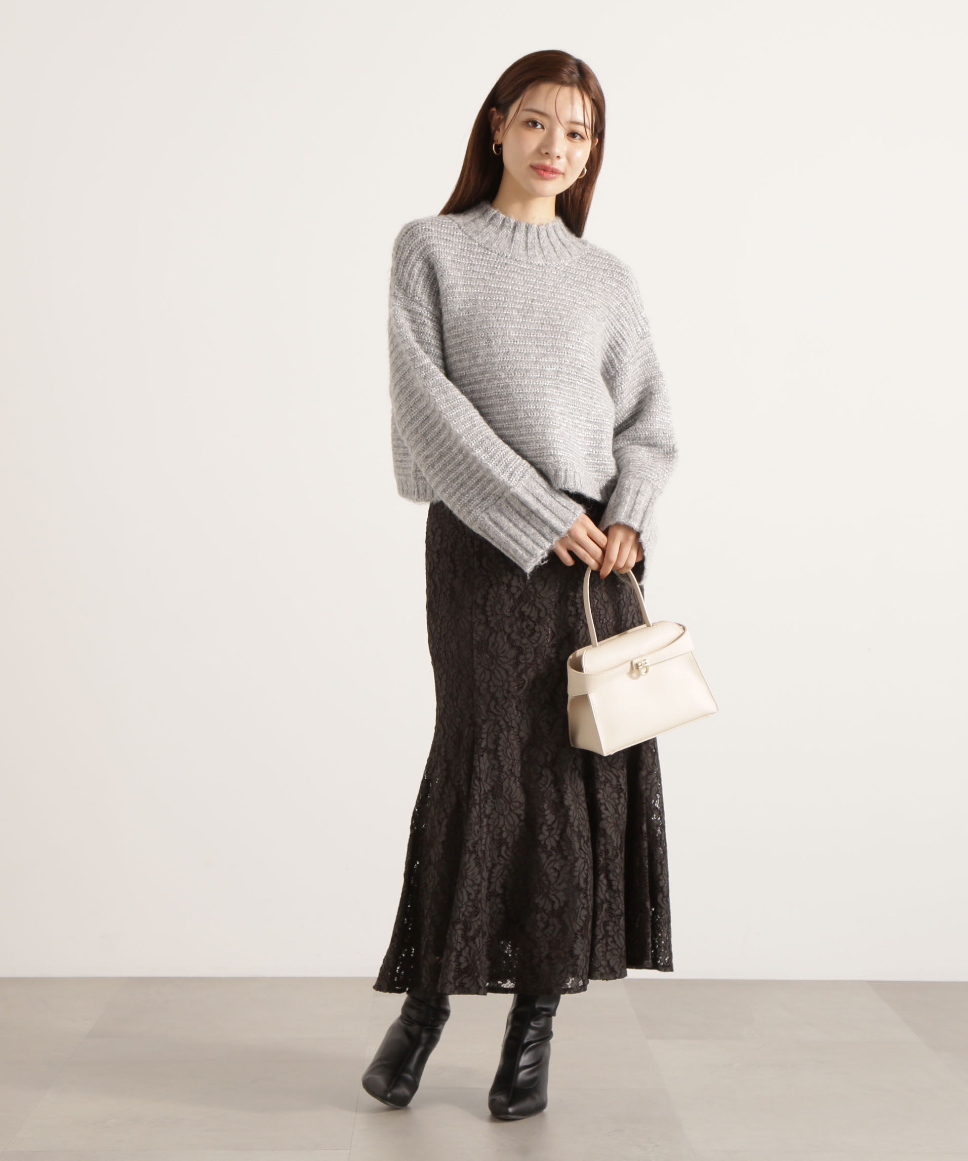 PROPORTION BODY DRESSING「ウールブレンドスタンドカラー畔ニット 25AW」|ニット・セーター|