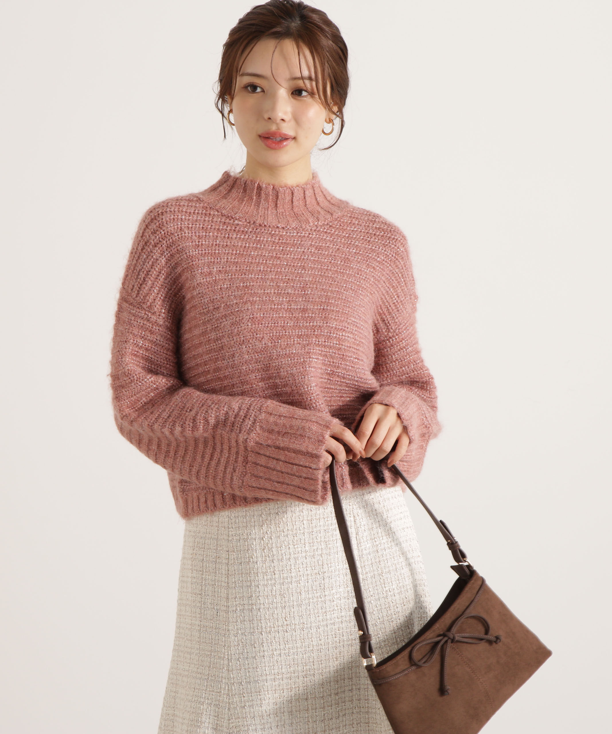 PROPORTION BODY DRESSING「ウールブレンドスタンドカラー畔ニット 25AW」|ニット・セーター|ピンク