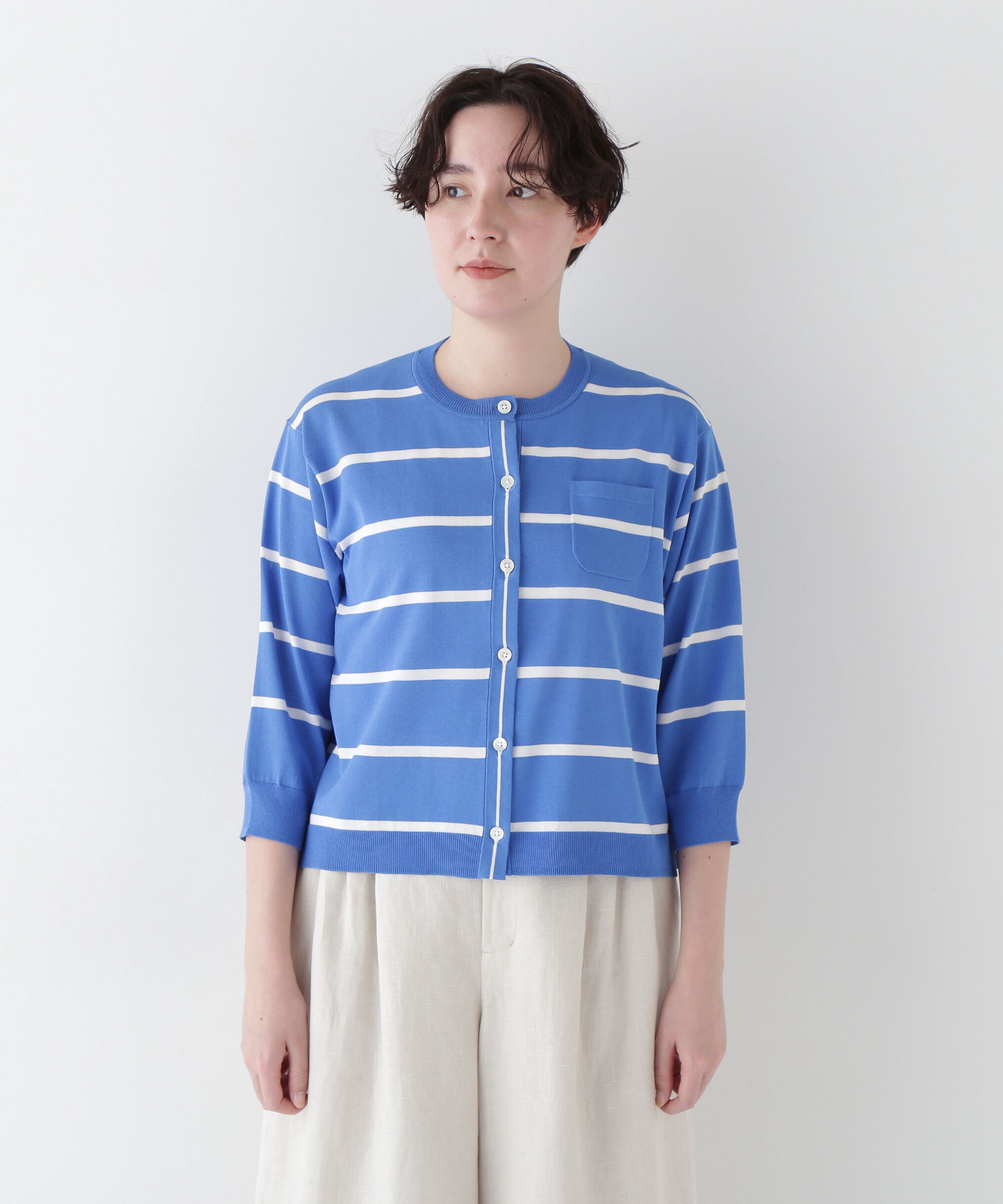  「◆【ウォッシャブル・接触冷感】ランダムボーダーカーディガン」|ニット・セーター|