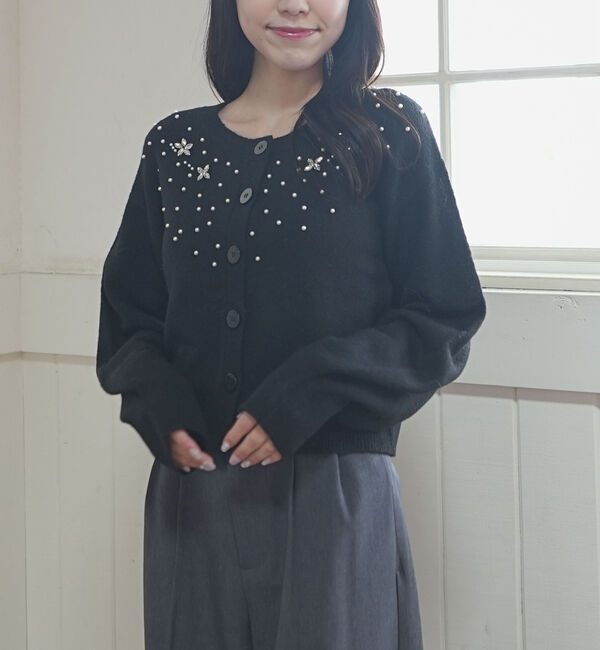 archives「ビジューニットカーディガン」|カーディガン|BLACK