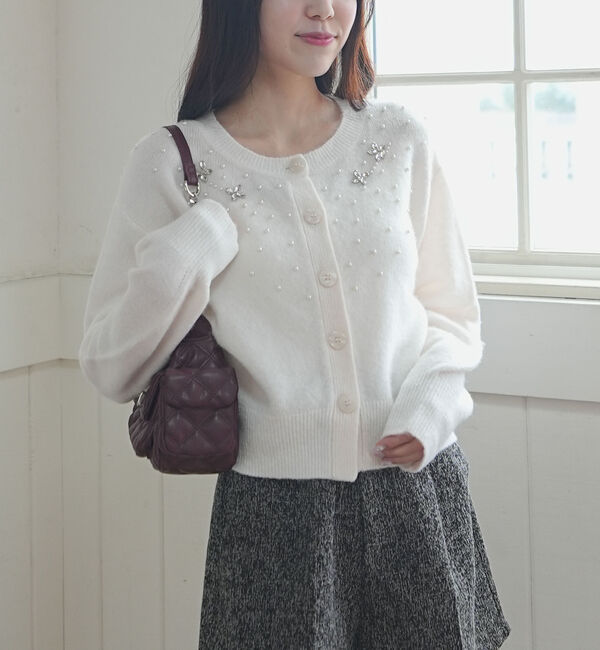 archives「ビジューニットカーディガン」|カーディガン|IVORY