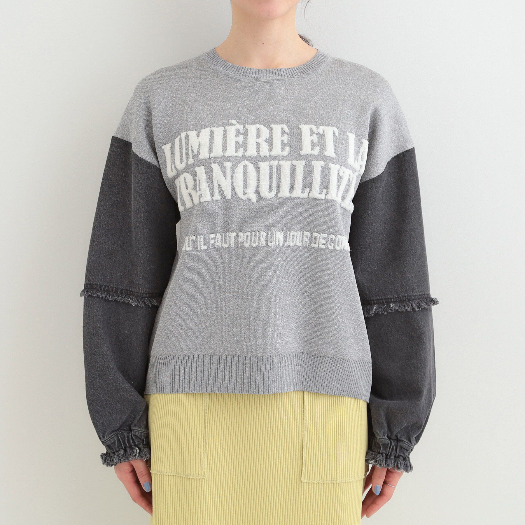 SHOO･LA･RUE「デニム袖切替ロゴニット」|ニット・セーター|