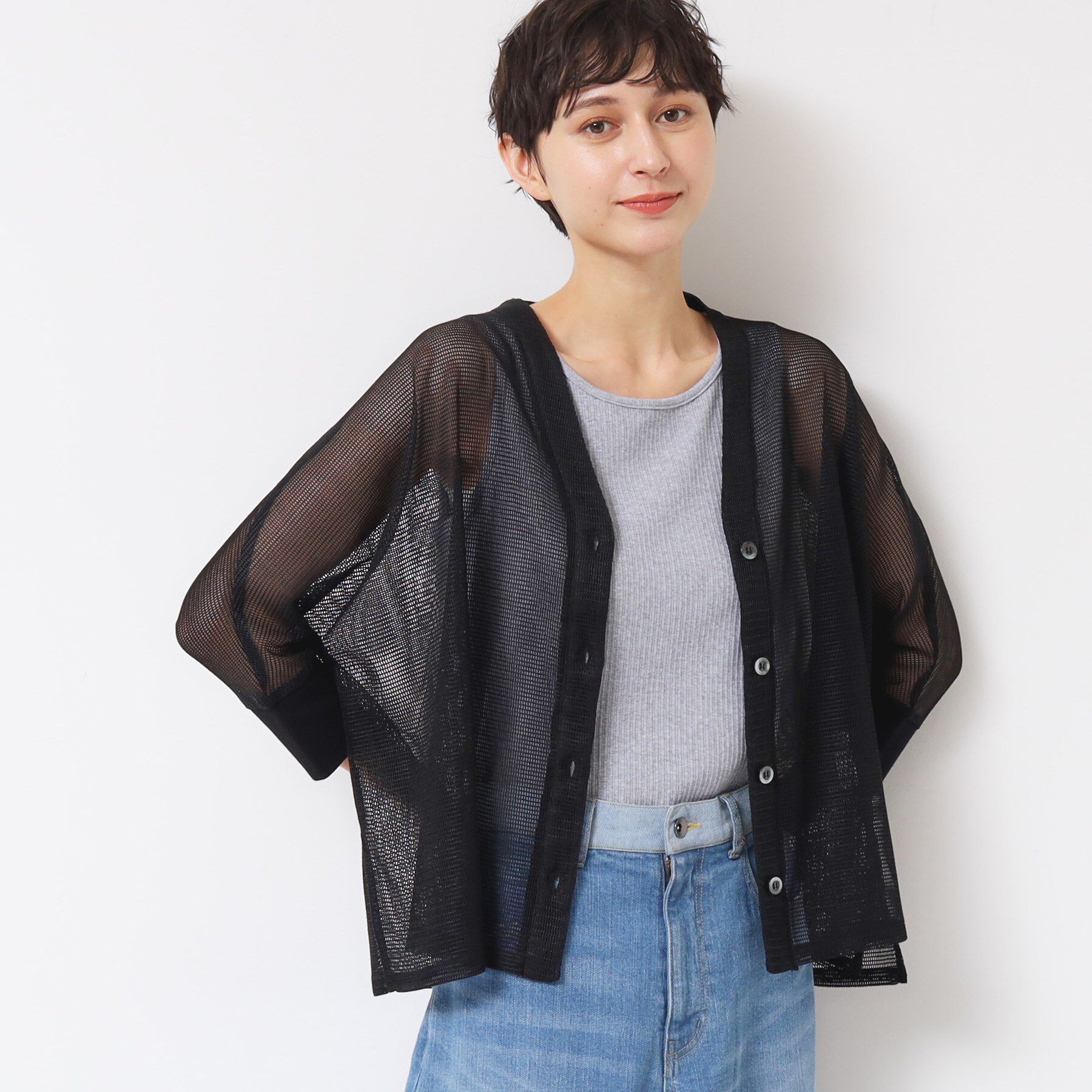 Dessin「【洗える】メッシュカーディガン」|カーディガン|ブラック(019)