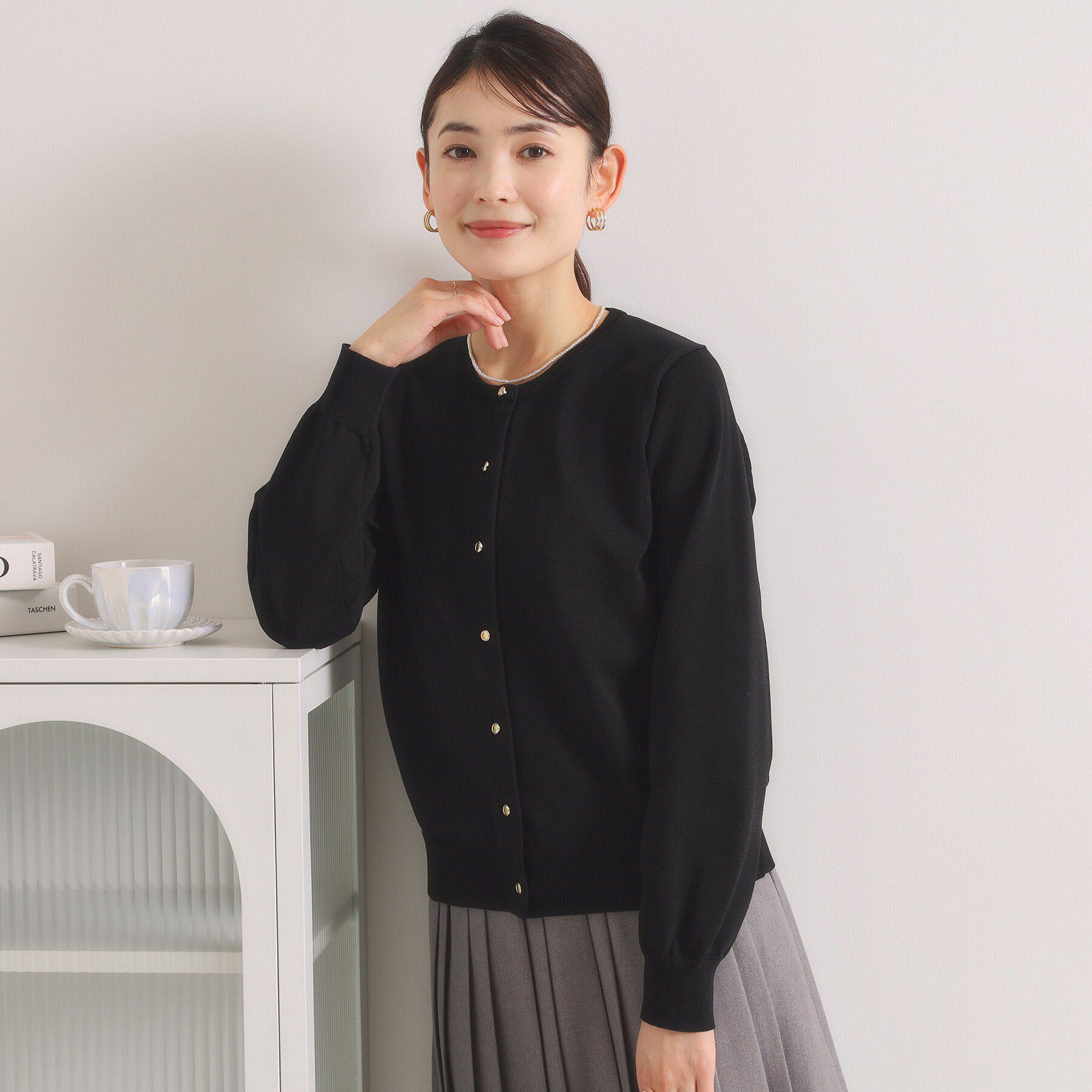 ITS&rsquo;DEMO「【縮みに強いタフニット】クルーカーディガン」|カーディガン|ブラック(019)