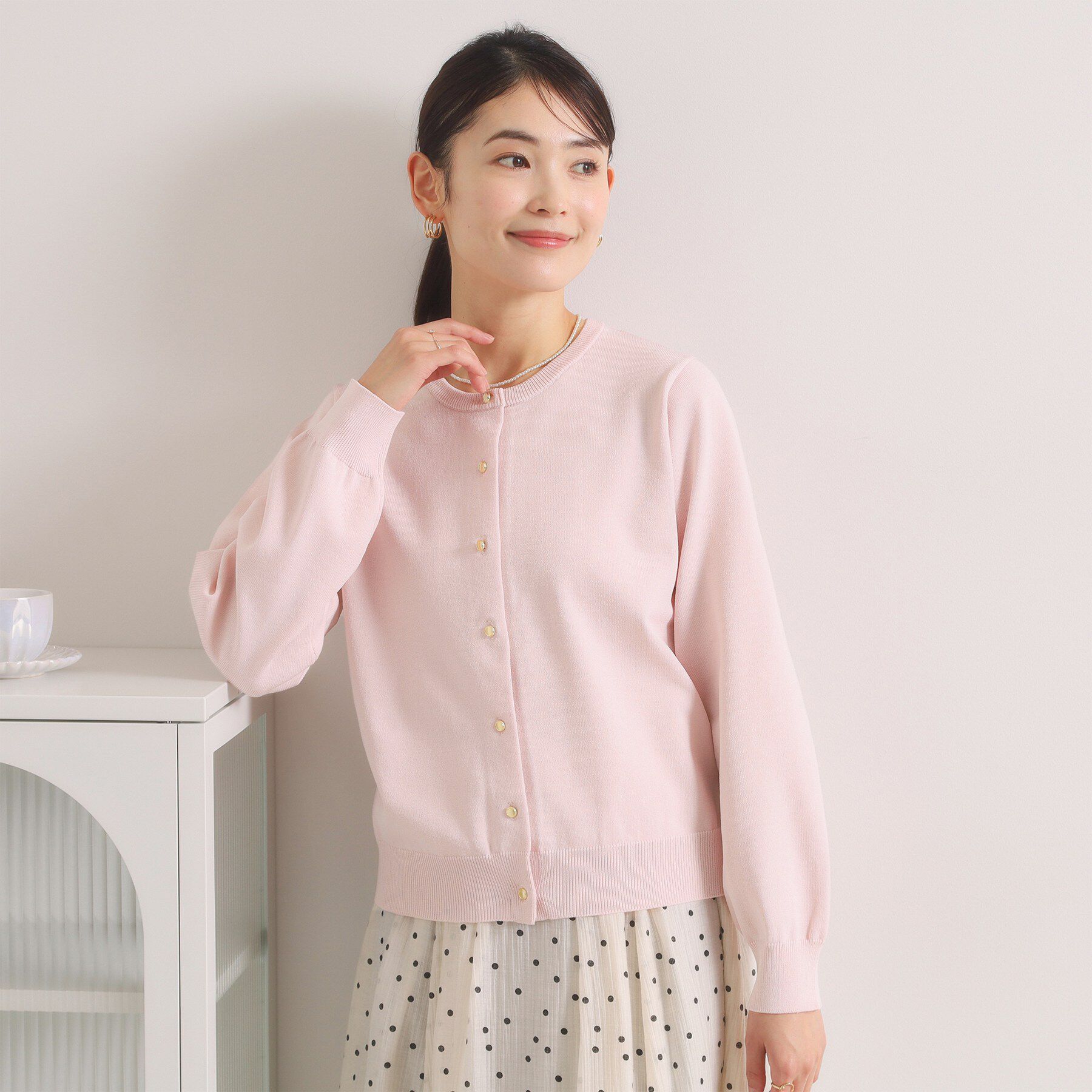 ITS&rsquo;DEMO「【縮みに強いタフニット】クルーカーディガン」|カーディガン|ライトピンク(070