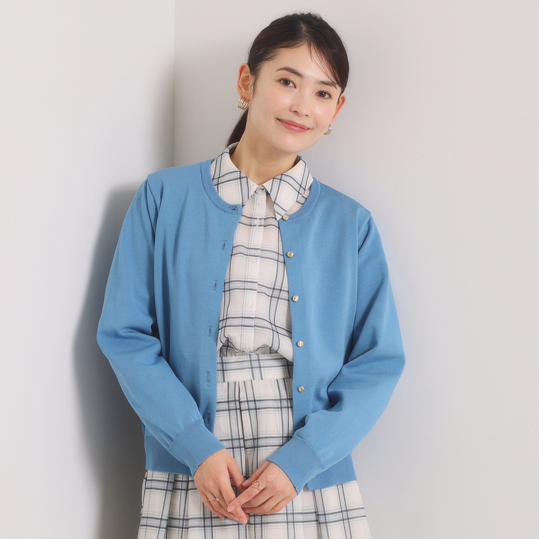 ITS&rsquo;DEMO「【縮みに強いタフニット】クルーカーディガン」|カーディガン|ブルー(092)