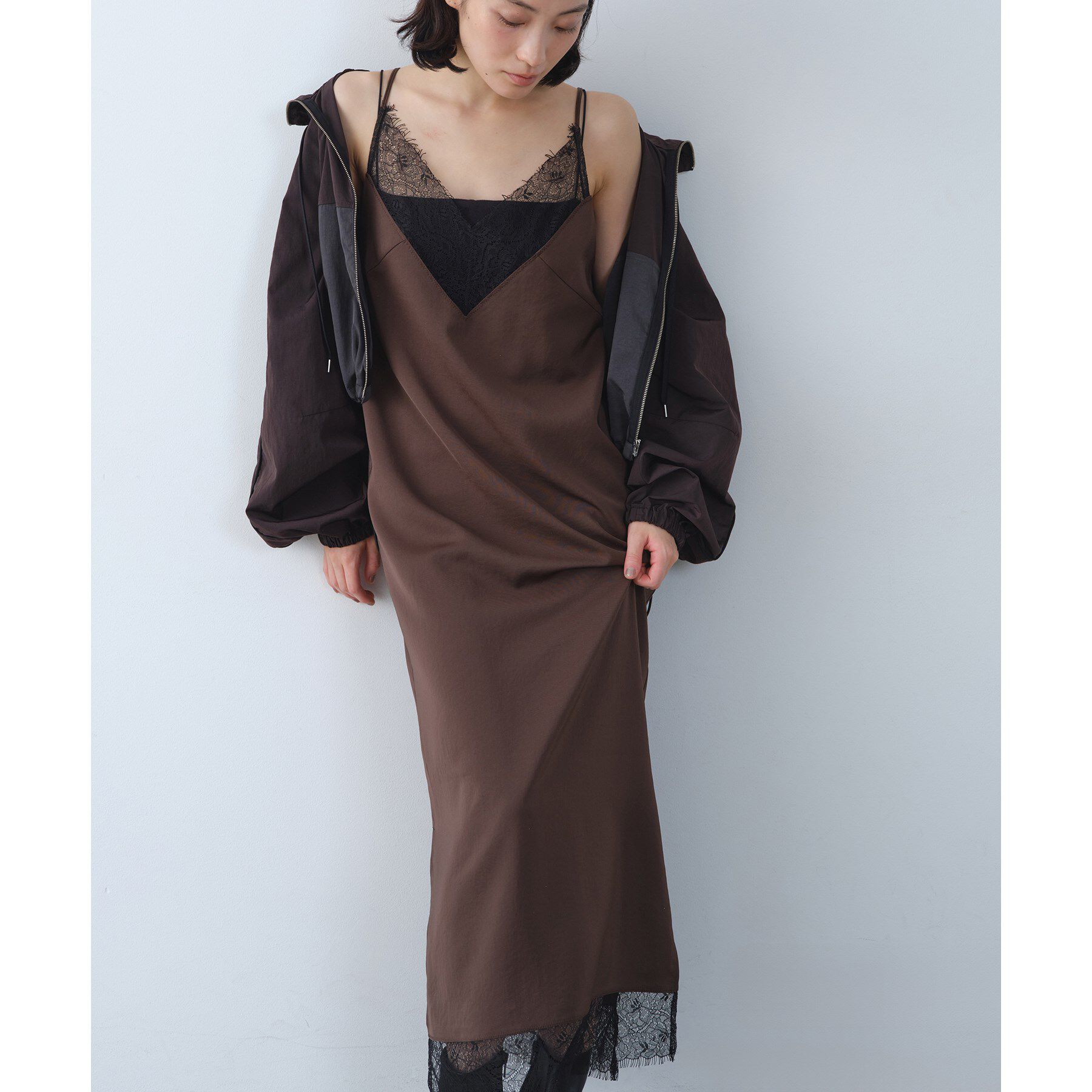 CODE A「vintage like lace dress」|ワンピース|ブラウン(043)