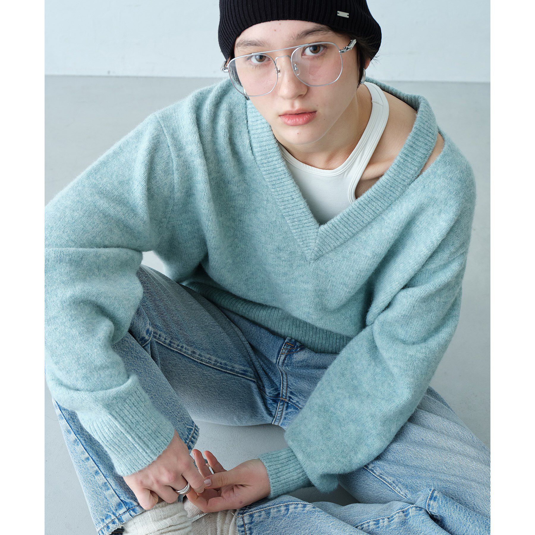 CODE A「M cloudy over V pullover」|ニット・セーター|ブルー(091)