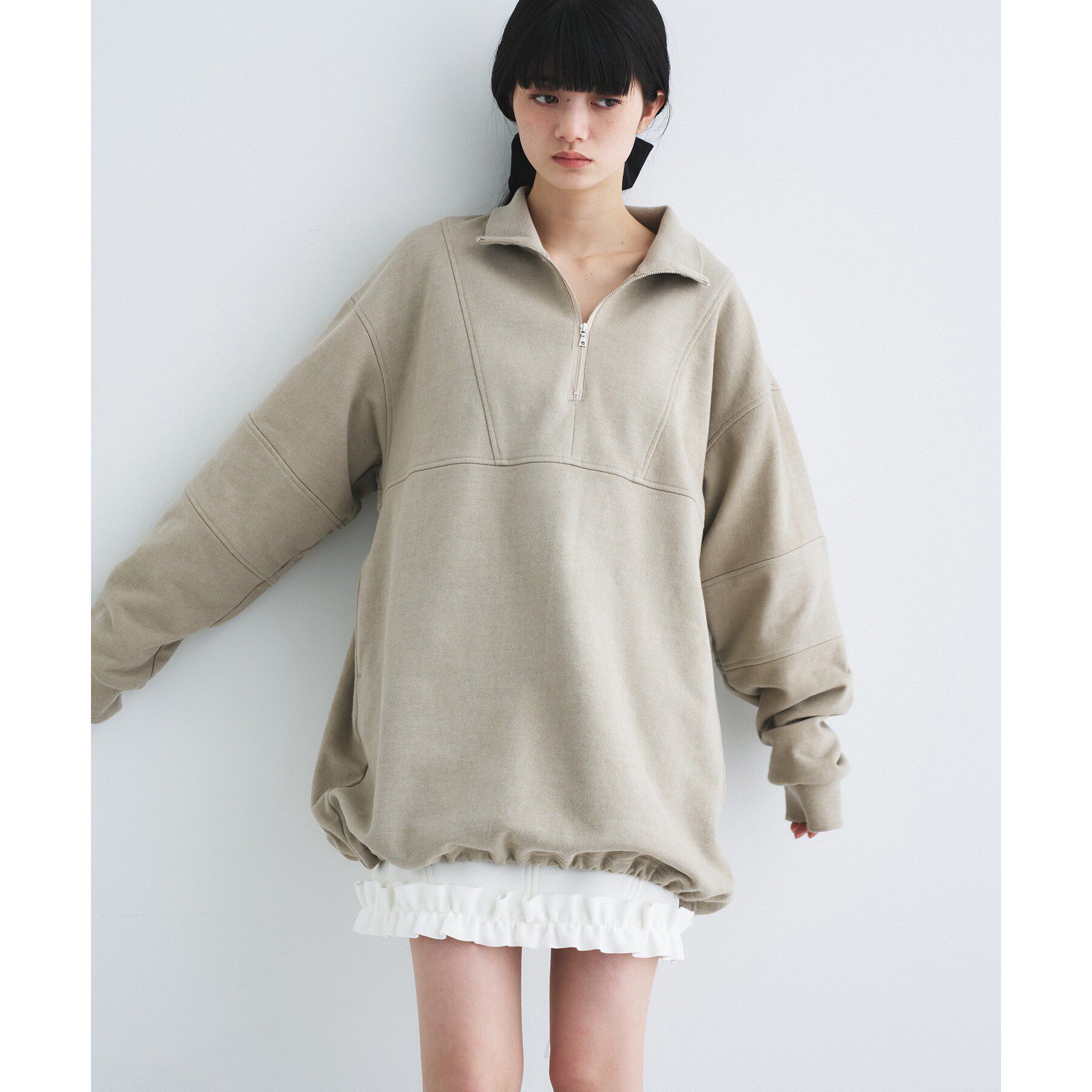 CODE A「half zip sweat mini dress」|パーカー|ベージュ(052)