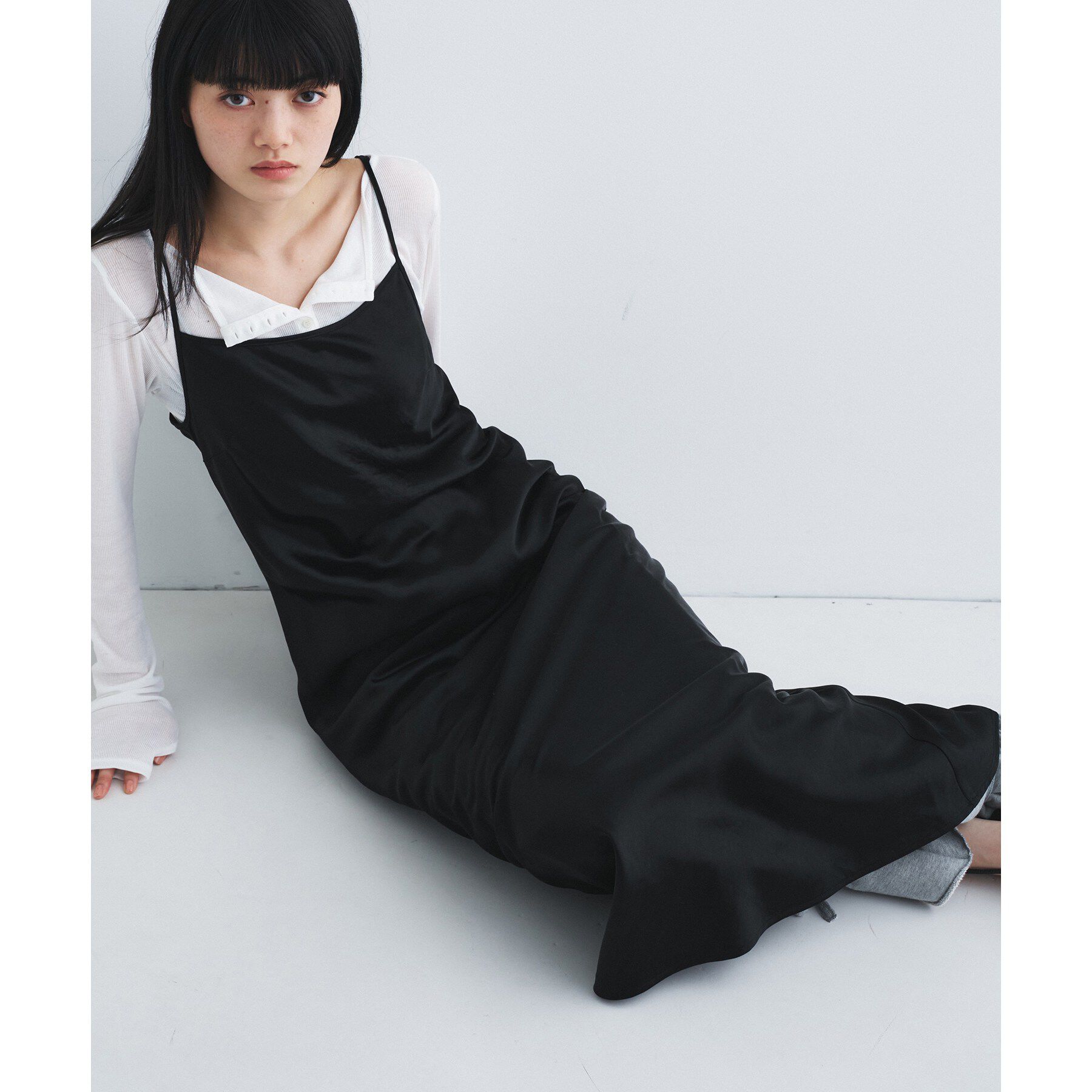 CODE A「satin cami dress」|ワンピース|ブラック(019)