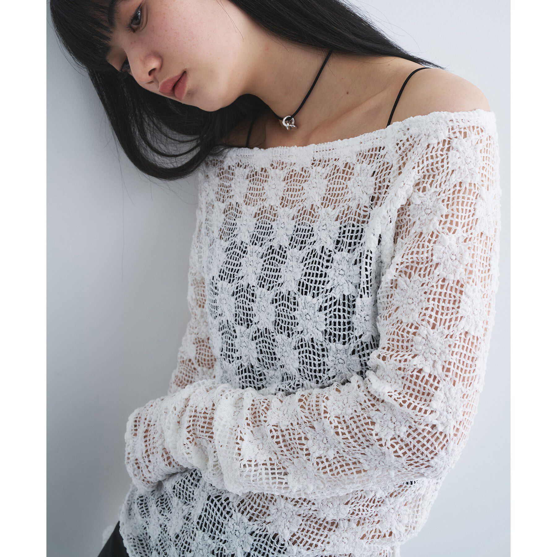 CODE A「floral lace tops」|Tシャツ・カットソー|ホワイト(001)