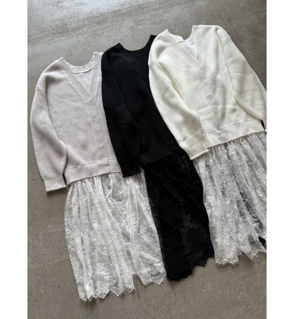 CALNAMUR「LACE&times;KNIT LONG CD/レース&times;ニットロングカーディガン」|カーディガン|