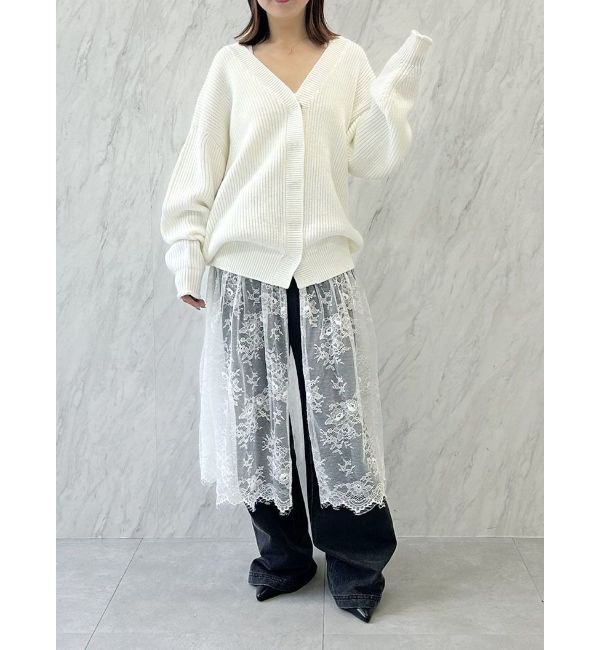 CALNAMUR「LACE&times;KNIT LONG CD/レース&times;ニットロングカーディガン」|カーディガン|