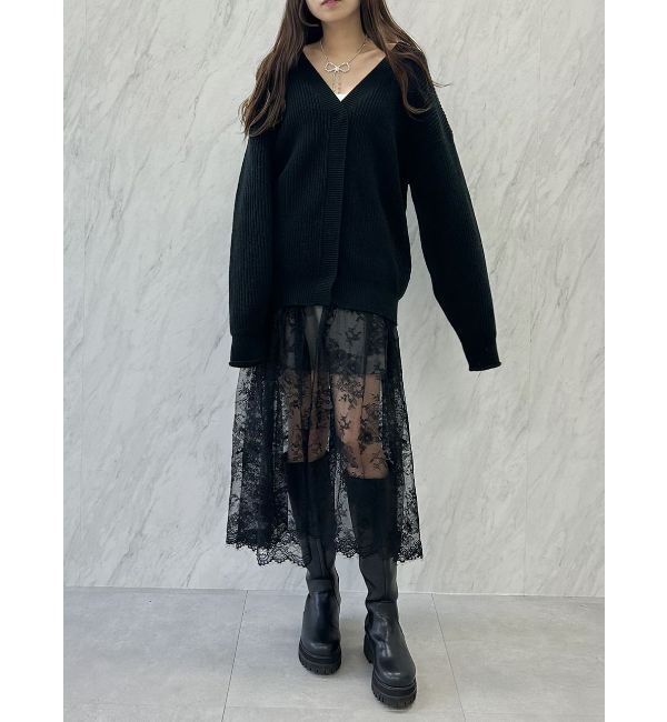 CALNAMUR「LACE&times;KNIT LONG CD/レース&times;ニットロングカーディガン」|カーディガン|
