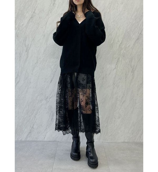 CALNAMUR「LACE&times;KNIT LONG CD/レース&times;ニットロングカーディガン」|カーディガン|