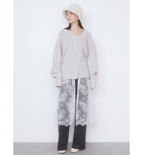 CALNAMUR「LACE&times;KNIT LONG CD/レース&times;ニットロングカーディガン」|カーディガン|