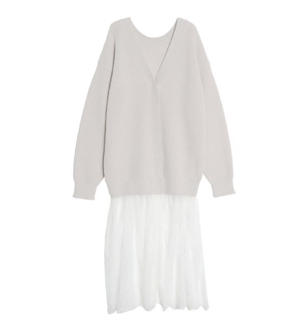 CALNAMUR「LACE&times;KNIT LONG CD/レース&times;ニットロングカーディガン」|カーディガン|