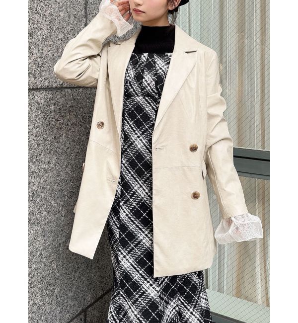 RESEXXY「カフスレースフェイクレザージャケット」|その他|ベージュ