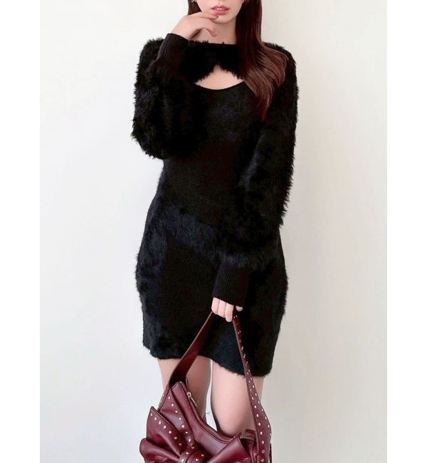 RESEXXY「フェザーニットレイヤードワンピース」|ワンピース|ブラック