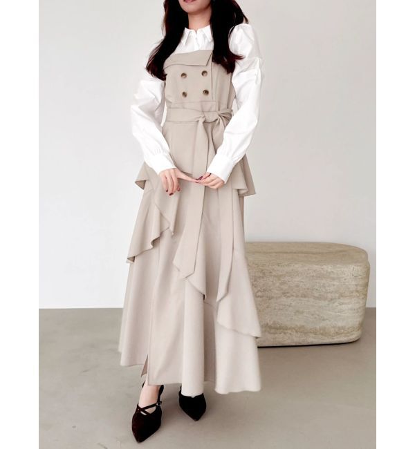 dazzlin「アシメフリルシャツレイヤードトレンチワンピース」|ワンピース|