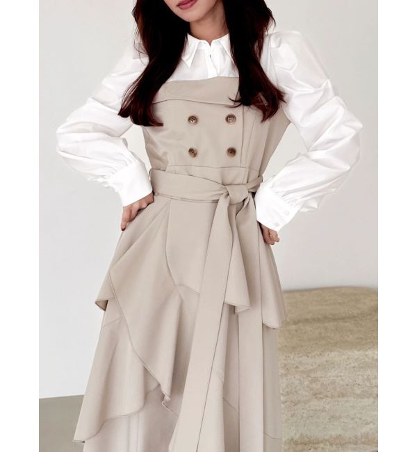 dazzlin「アシメフリルシャツレイヤードトレンチワンピース」|ワンピース|