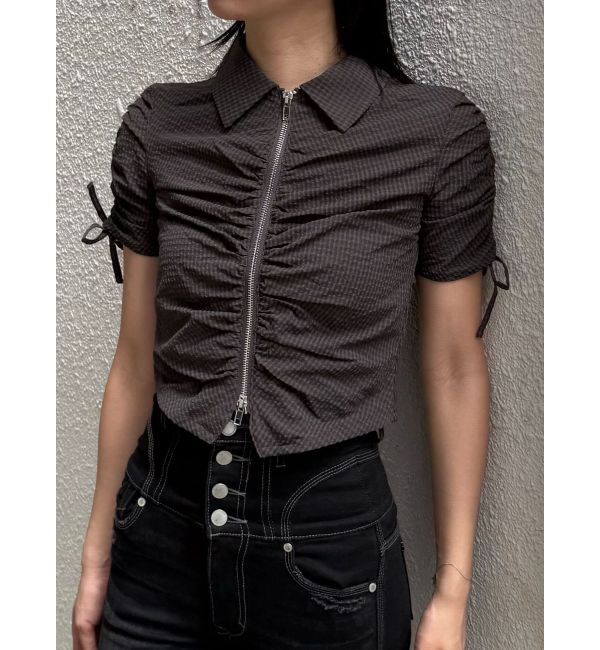 EMODA「ギャザージップシャツトップ」|Tシャツ・カットソー|ブラック