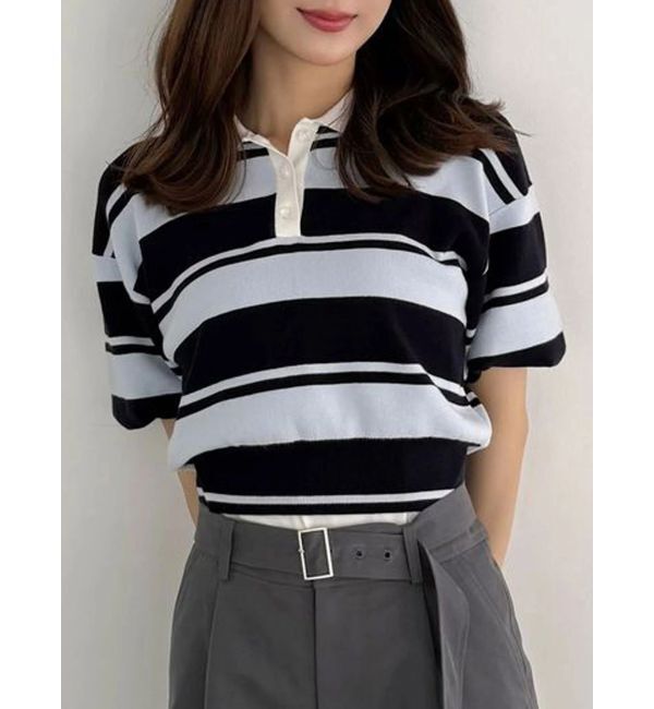 MERCURYDUO「ラガー風ニット」|ニット・セーター|ネイビー