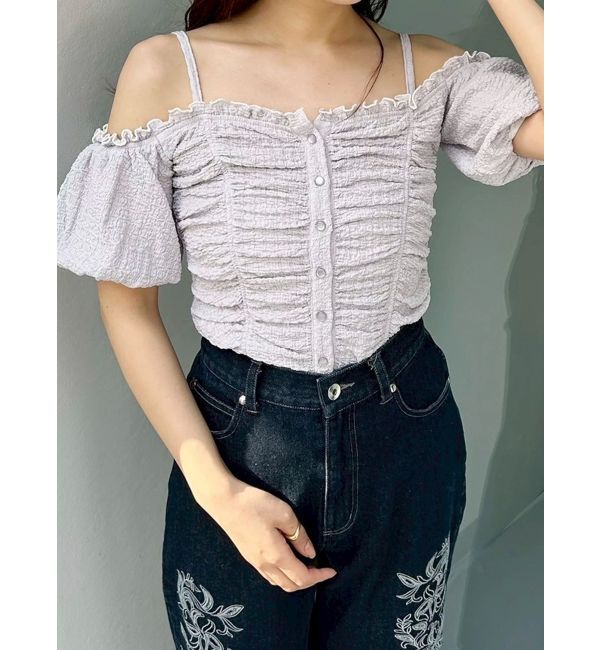 MERCURYDUO「ドロストギャザーコンパクトカットソー」|Tシャツ・カットソー|ラベンダー