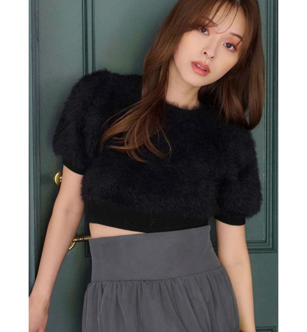 MERCURYDUO「ファーライクシャギークロップドパフニット」|ニット・セーター|