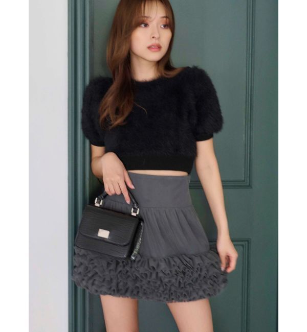 MERCURYDUO「ファーライクシャギークロップドパフニット」|ニット・セーター|