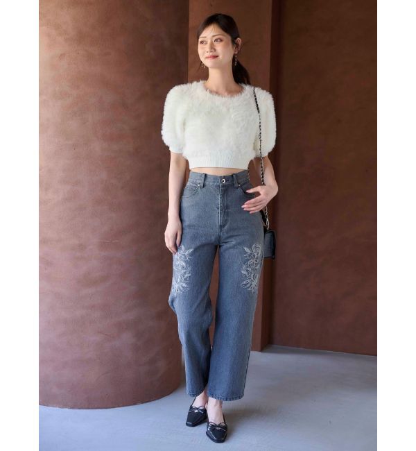 MERCURYDUO「ファーライクシャギークロップドパフニット」|ニット・セーター|