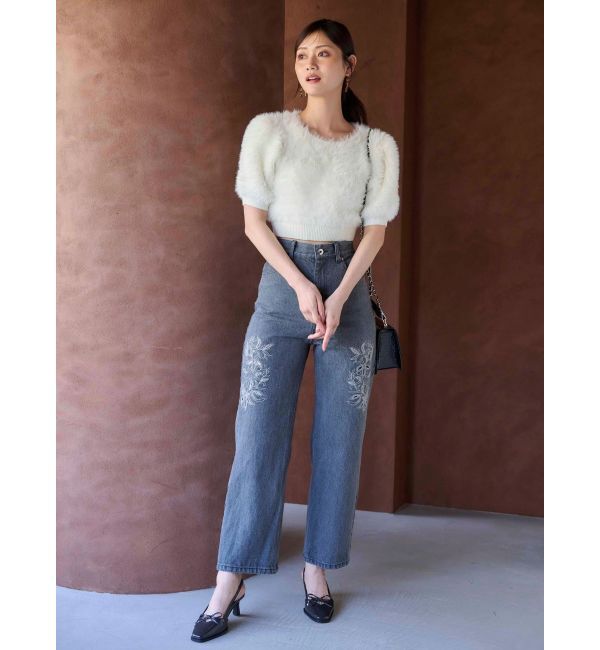 MERCURYDUO「ファーライクシャギークロップドパフニット」|ニット・セーター|