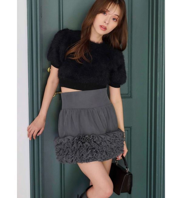 MERCURYDUO「ファーライクシャギークロップドパフニット」|ニット・セーター|