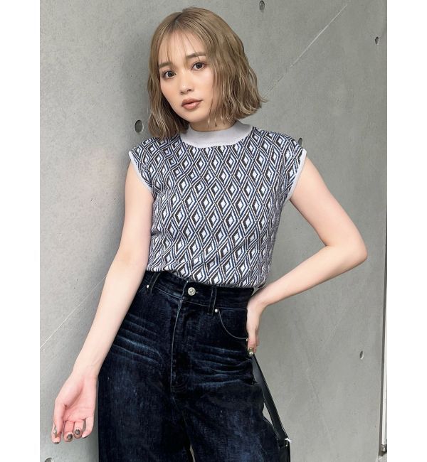 MURUA「ジオメトリックフレンチスリーブニットタンク」|ニット・セーター|