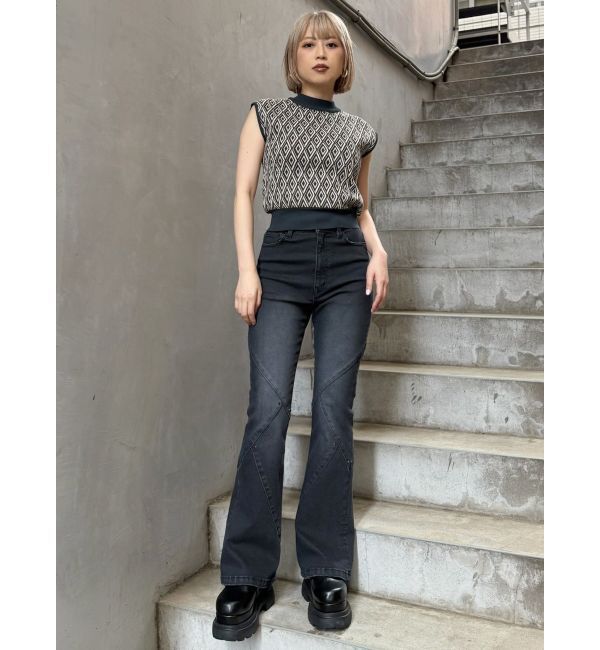 MURUA「ジオメトリックフレンチスリーブニットタンク」|ニット・セーター|