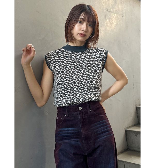 MURUA「ジオメトリックフレンチスリーブニットタンク」|ニット・セーター|