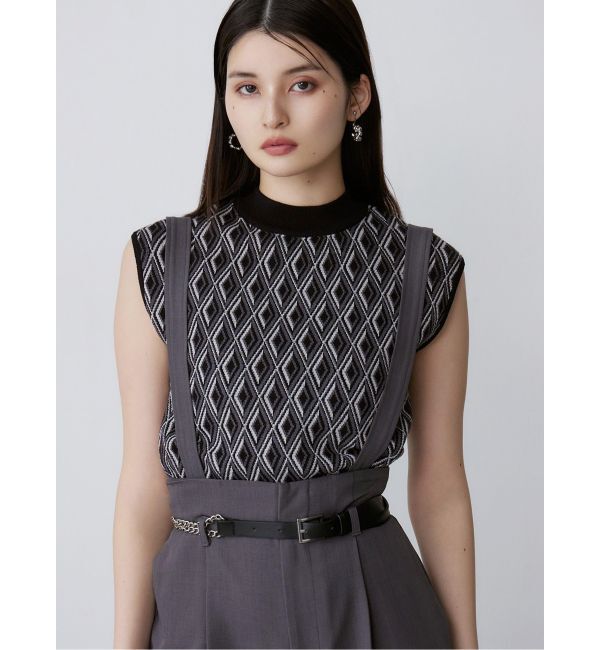 MURUA「ジオメトリックフレンチスリーブニットタンク」|ニット・セーター|ブラック